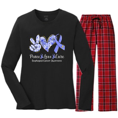 Peace Love Cure Periwinkle Ribbon Esophageal Cancer Women's Long Sleeve Flannel Pajama Set 