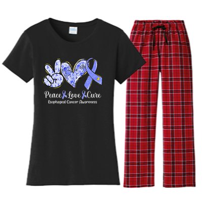 Peace Love Cure Periwinkle Ribbon Esophageal Cancer Women's Flannel Pajama Set