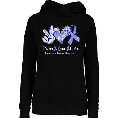 Peace Love Cure Periwinkle Ribbon Esophageal Cancer Womens Funnel Neck Pullover Hood