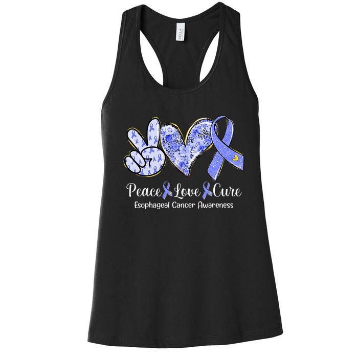 Peace Love Cure Periwinkle Ribbon Esophageal Cancer Women's Racerback Tank