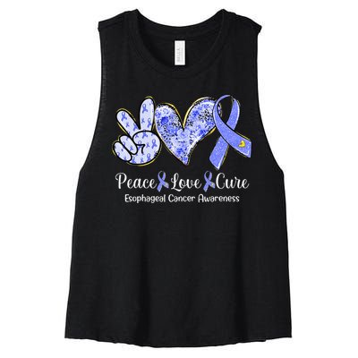 Peace Love Cure Periwinkle Ribbon Esophageal Cancer Women's Racerback Cropped Tank