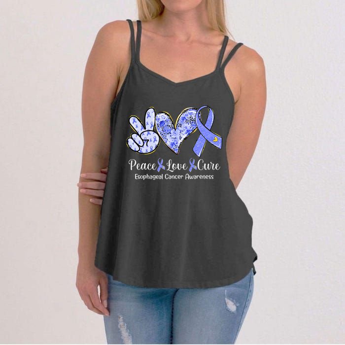 Peace Love Cure Periwinkle Ribbon Esophageal Cancer Women's Strappy Tank