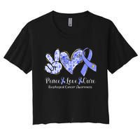 Peace Love Cure Periwinkle Ribbon Esophageal Cancer Women's Crop Top Tee