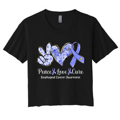 Peace Love Cure Periwinkle Ribbon Esophageal Cancer Women's Crop Top Tee