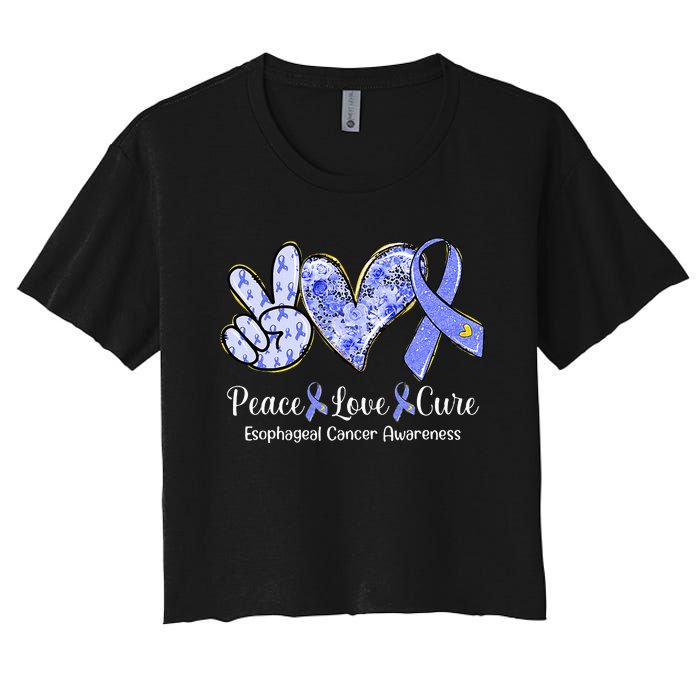 Peace Love Cure Periwinkle Ribbon Esophageal Cancer Women's Crop Top Tee