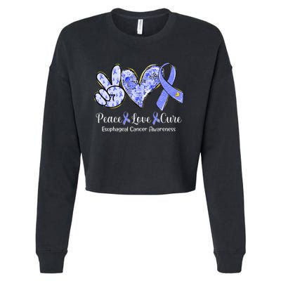 Peace Love Cure Periwinkle Ribbon Esophageal Cancer Cropped Pullover Crew