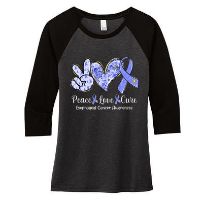 Peace Love Cure Periwinkle Ribbon Esophageal Cancer Women's Tri-Blend 3/4-Sleeve Raglan Shirt