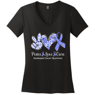 Peace Love Cure Periwinkle Ribbon Esophageal Cancer Women's V-Neck T-Shirt