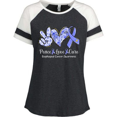 Peace Love Cure Periwinkle Ribbon Esophageal Cancer Enza Ladies Jersey Colorblock Tee