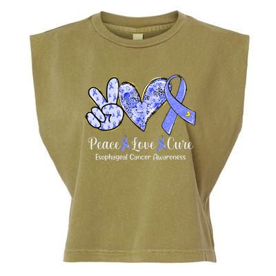 Peace Love Cure Periwinkle Ribbon Esophageal Cancer Garment-Dyed Women's Muscle Tee