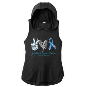 Peace Love Cure Diabetes Awareness Ladies PosiCharge Tri-Blend Wicking Draft Hoodie Tank