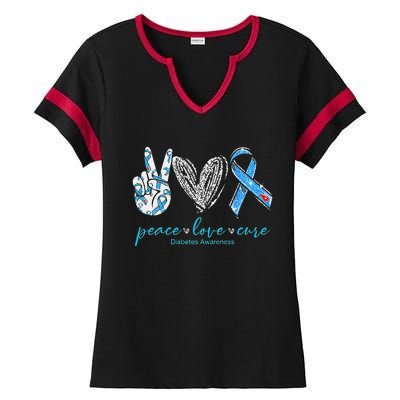 Peace Love Cure Diabetes Awareness Ladies Halftime Notch Neck Tee