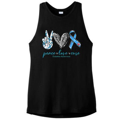 Peace Love Cure Diabetes Awareness Ladies PosiCharge Tri-Blend Wicking Tank