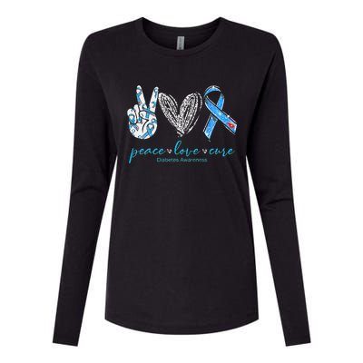 Peace Love Cure Diabetes Awareness Womens Cotton Relaxed Long Sleeve T-Shirt