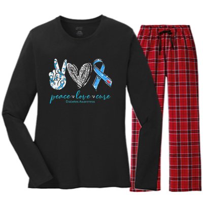 Peace Love Cure Diabetes Awareness Women's Long Sleeve Flannel Pajama Set 