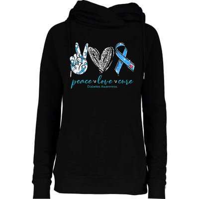 Peace Love Cure Diabetes Awareness Womens Funnel Neck Pullover Hood