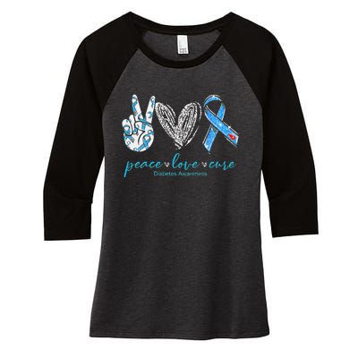 Peace Love Cure Diabetes Awareness Women's Tri-Blend 3/4-Sleeve Raglan Shirt