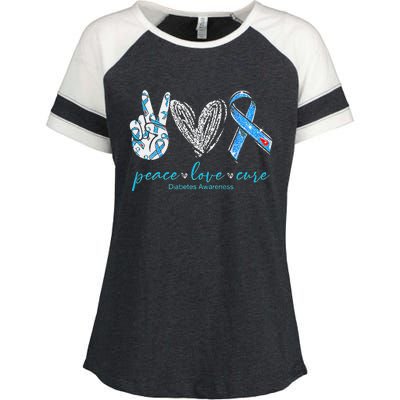 Peace Love Cure Diabetes Awareness Enza Ladies Jersey Colorblock Tee