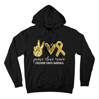 Peace Love Cure Childhood Cancer Awareness Gold Ribbon Hoodie