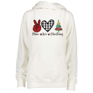 Peace Love Christmas Womens Funnel Neck Pullover Hood