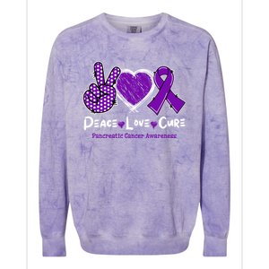 Peace Love Cure Pancreatic Cancer Awareness Purple Ribbon Cute Gift Colorblast Crewneck Sweatshirt