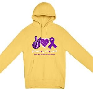 Peace Love Cure Pancreatic Cancer Awareness Purple Ribbon Cute Gift Premium Pullover Hoodie