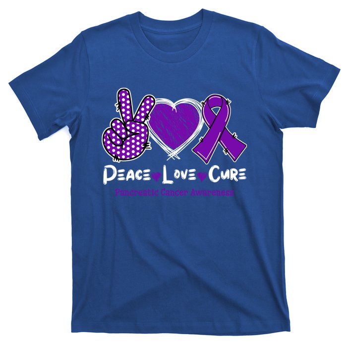 Peace Love Cure Pancreatic Cancer Awareness Purple Ribbon Cute Gift T-Shirt