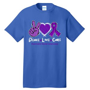 Peace Love Cure Pancreatic Cancer Awareness Purple Ribbon Cute Gift Tall T-Shirt