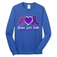 Peace Love Cure Pancreatic Cancer Awareness Purple Ribbon Cute Gift Tall Long Sleeve T-Shirt