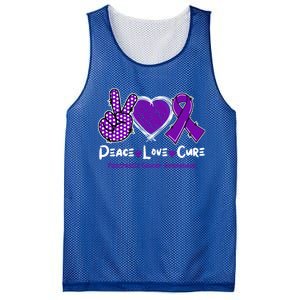 Peace Love Cure Pancreatic Cancer Awareness Purple Ribbon Cute Gift Mesh Reversible Basketball Jersey Tank