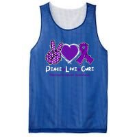 Peace Love Cure Pancreatic Cancer Awareness Purple Ribbon Cute Gift Mesh Reversible Basketball Jersey Tank