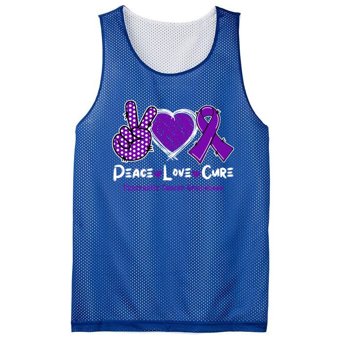 Peace Love Cure Pancreatic Cancer Awareness Purple Ribbon Cute Gift Mesh Reversible Basketball Jersey Tank