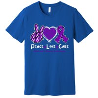 Peace Love Cure Pancreatic Cancer Awareness Purple Ribbon Cute Gift Premium T-Shirt