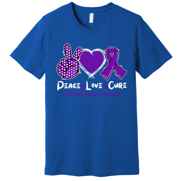 Peace Love Cure Pancreatic Cancer Awareness Purple Ribbon Cute Gift Premium T-Shirt