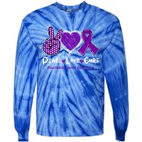 Peace Love Cure Pancreatic Cancer Awareness Purple Ribbon Cute Gift Tie-Dye Long Sleeve Shirt