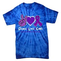 Peace Love Cure Pancreatic Cancer Awareness Purple Ribbon Cute Gift Tie-Dye T-Shirt