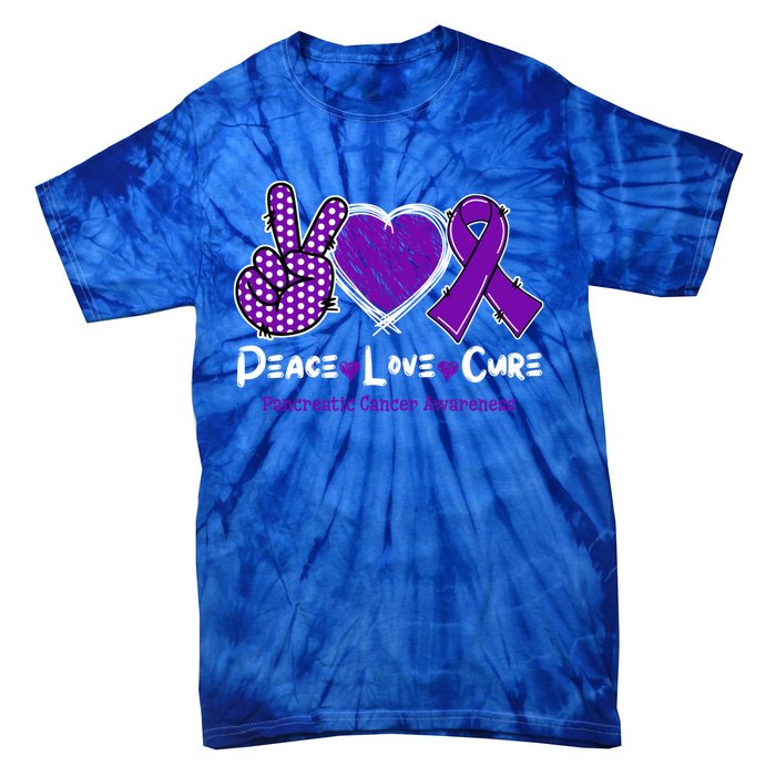 Peace Love Cure Pancreatic Cancer Awareness Purple Ribbon Cute Gift Tie-Dye T-Shirt