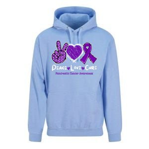 Peace Love Cure Pancreatic Cancer Awareness Purple Ribbon Cute Gift Unisex Surf Hoodie