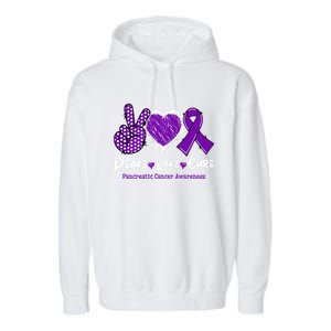 Peace Love Cure Pancreatic Cancer Awareness Purple Ribbon Cute Gift Garment-Dyed Fleece Hoodie