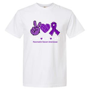 Peace Love Cure Pancreatic Cancer Awareness Purple Ribbon Cute Gift Garment-Dyed Heavyweight T-Shirt