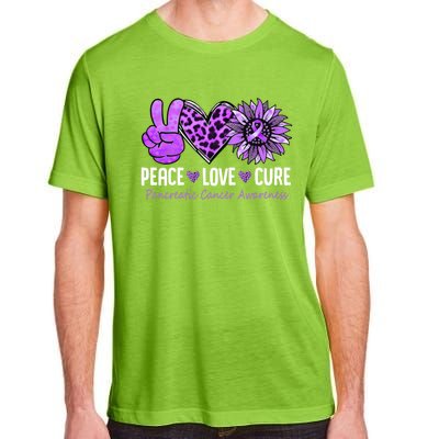 Peace Love Cure Pancreatic Cancer Awareness Purple Sunflower Cute Gift Adult ChromaSoft Performance T-Shirt