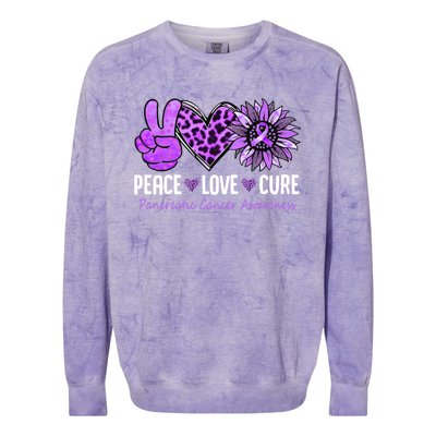 Peace Love Cure Pancreatic Cancer Awareness Purple Sunflower Cute Gift Colorblast Crewneck Sweatshirt