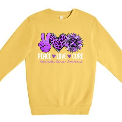 Peace Love Cure Pancreatic Cancer Awareness Purple Sunflower Cute Gift Premium Crewneck Sweatshirt