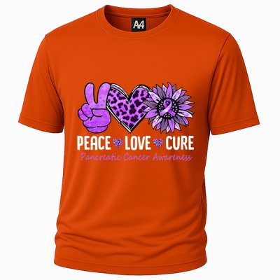 Peace Love Cure Pancreatic Cancer Awareness Purple Sunflower Cute Gift Cooling Performance Crew T-Shirt