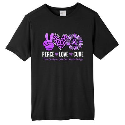 Peace Love Cure Pancreatic Cancer Awareness Purple Sunflower Cute Gift Tall Fusion ChromaSoft Performance T-Shirt