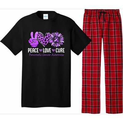 Peace Love Cure Pancreatic Cancer Awareness Purple Sunflower Cute Gift Pajama Set