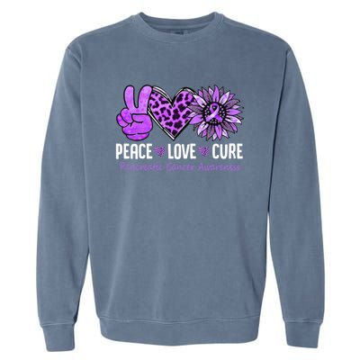 Peace Love Cure Pancreatic Cancer Awareness Purple Sunflower Cute Gift Garment-Dyed Sweatshirt