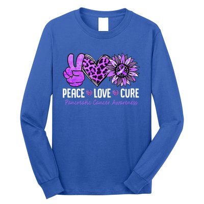 Peace Love Cure Pancreatic Cancer Awareness Purple Sunflower Cute Gift Long Sleeve Shirt