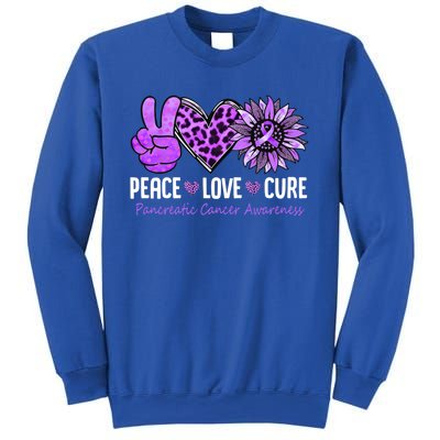 Peace Love Cure Pancreatic Cancer Awareness Purple Sunflower Cute Gift Sweatshirt