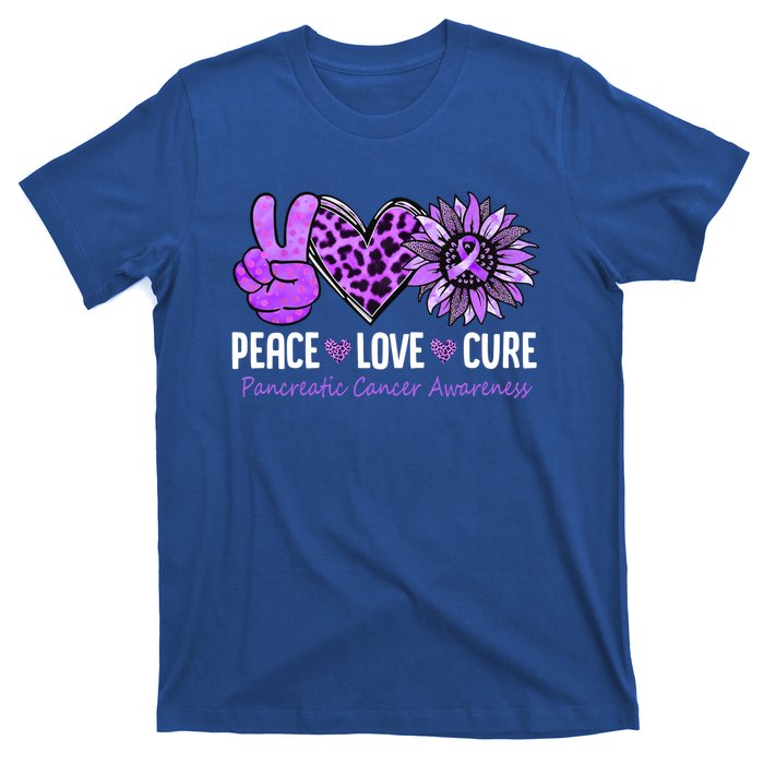 Peace Love Cure Pancreatic Cancer Awareness Purple Sunflower Cute Gift T-Shirt